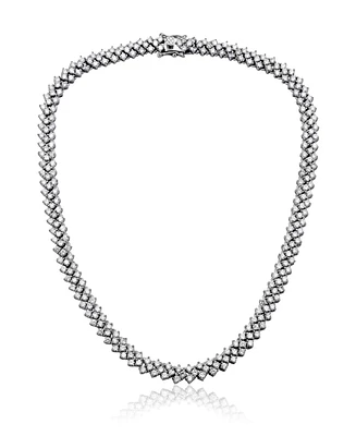 Sterling Silver White Gold Plated with Clear Cubic Zirconia Braided Tennis Necklace