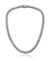 Sterling Silver White Gold Plated with Clear Cubic Zirconia Braided Tennis Necklace