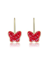 GiGiGirl Sterling Silver 14K Gold Plated with Red Butterfly Earrings