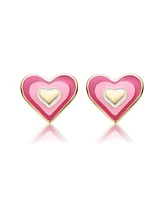 GiGiGirl Sterling Silver 14K Gold Plated 8MM Colored Enamel Heart Stud Earrings