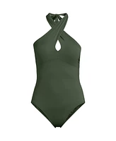 Lands' End Women's Long Criss Cross Halter One Piece Swimsuit