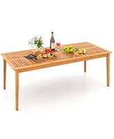 8-Person Outdoor Acacia Wood Dining Rectangular Bistro Table with Umbrella Hole