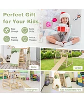 6-in-1 Wooden Kids Jungle Gym Playset with Slide Climbing Net