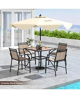 Gymax Patio Table for 4 People w/ Umbrella Hole Wood-Like Tabletop Metal Support Legs