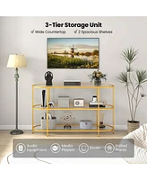 3-Tier Tv Stand for Tvs up to 65" with Tempered Glass Shelves TV Console Table
