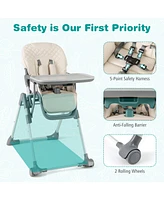 Foldable High Chair with Footrest and Detachable Tray