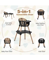 4-in-1 Baby Convertible Toddler Table Chair Set with Pu Cushion