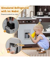 Pretend Play Wooden Kitchen Toy Set with Range Hood Real Sounds and Lights for Kids