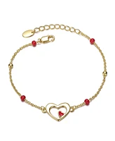 GiGiGirl Sterling Silver 14K Gold Plated with Alternating Red and Silver Pearls Link Chain Bracelet