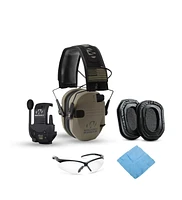 Walkers Razor Slim Electronic Muff (Fde Patriot Version) Bundle with Walkie Talkie Gel Filled Earpad and Glasses