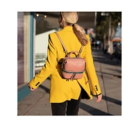 Susu Pink Leather Backpack Purse for Women Convertible Crossbody Bag Medium Size with Front and Back Pockets