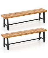 3-Person Acacia Patio Wood Outdoor Backless Bench-Set of 2