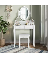 Makeup Dressing Table with Touch Switch Lighted Mirror and Cushioned Stool