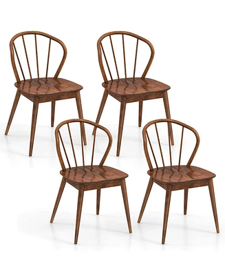 Wooden Dining Chair Set of 4 with High Spindle Back Rubber Wood Legs Wide Seat