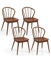 Wooden Dining Chair Set of 4 with High Spindle Back Rubber Wood Legs Wide Seat