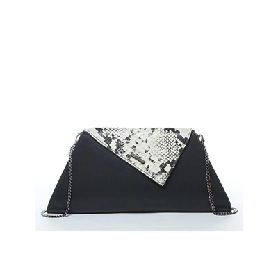 Susu The Angelica Leather Clutch Black Snakeskin