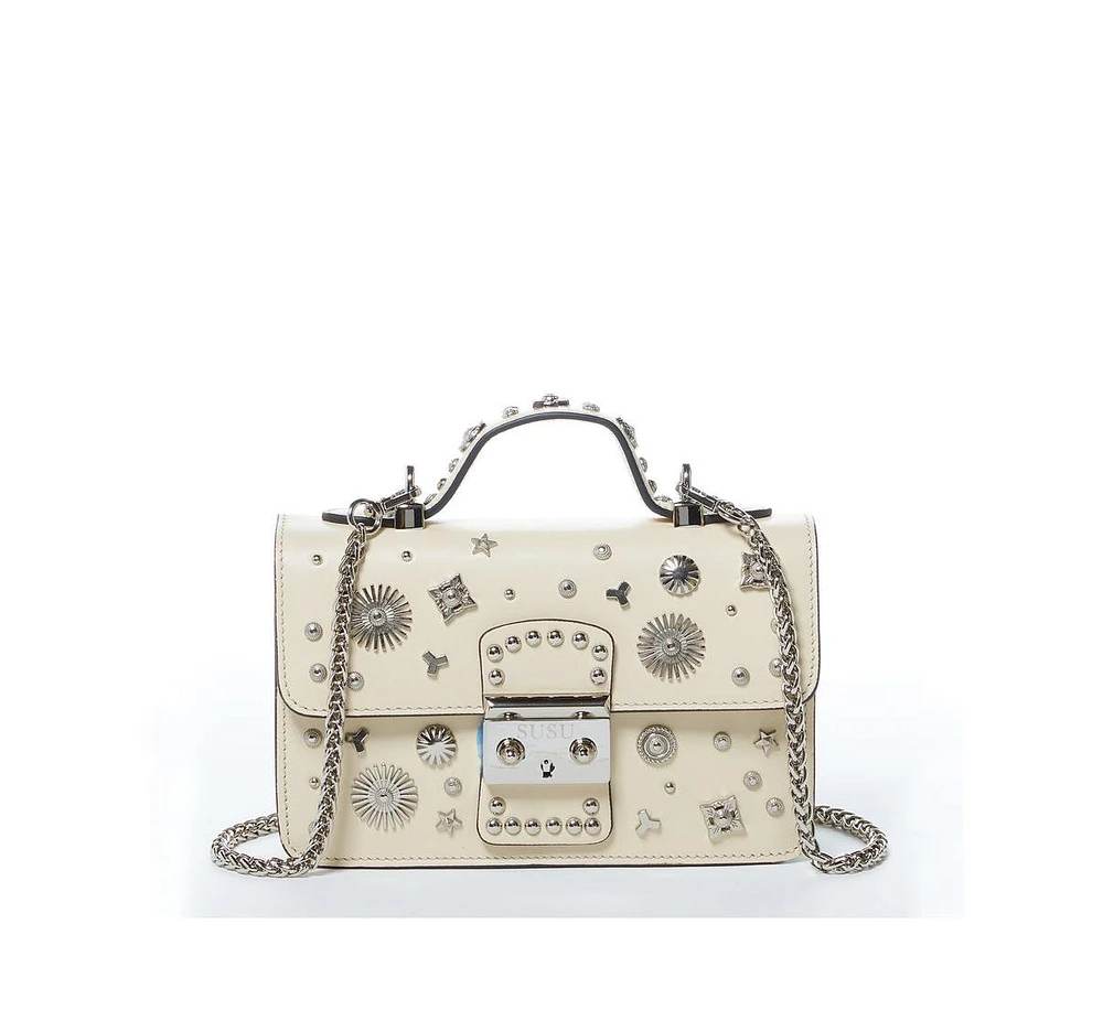 Susu The Hollywood Leather Crossbody with Studs Vanilla Custard