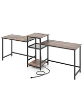 97 Inch Two Person Desk Double Computer Desk with Power Outlets Printer Stand