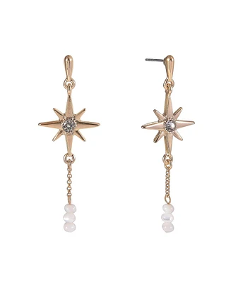 Rachel Rachel Roy Gold Tone Linear Starburst Earrings with Pearl Accents