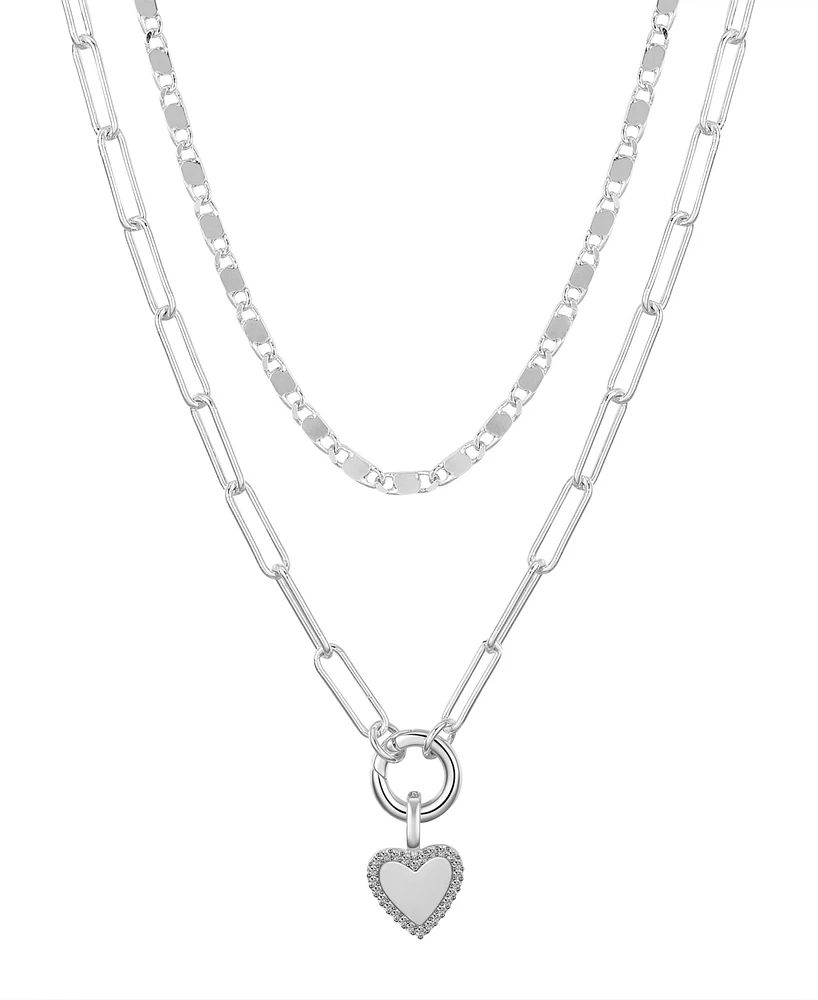 Unwritten Cubic Zirconia Heart Paperclip Carabiner Layered Necklace Set