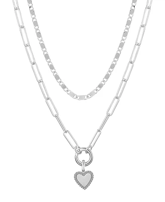 Unwritten Cubic Zirconia Heart Paperclip Carabiner Layered Necklace Set