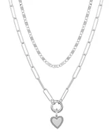 Unwritten Cubic Zirconia Heart Paperclip Carabiner Layered Necklace Set