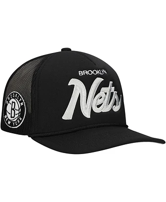 Mitchell & Ness Men's Black Brooklyn Nets Script Trucker Adjustable Hat