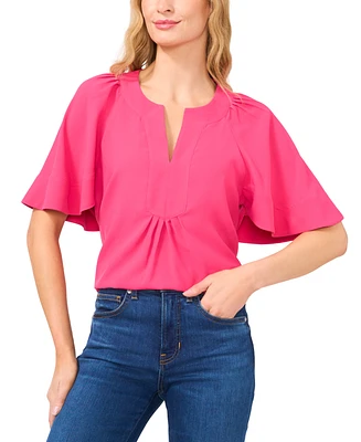 CeCe Women's Solid Flutter-Sleeve V-Neck Top