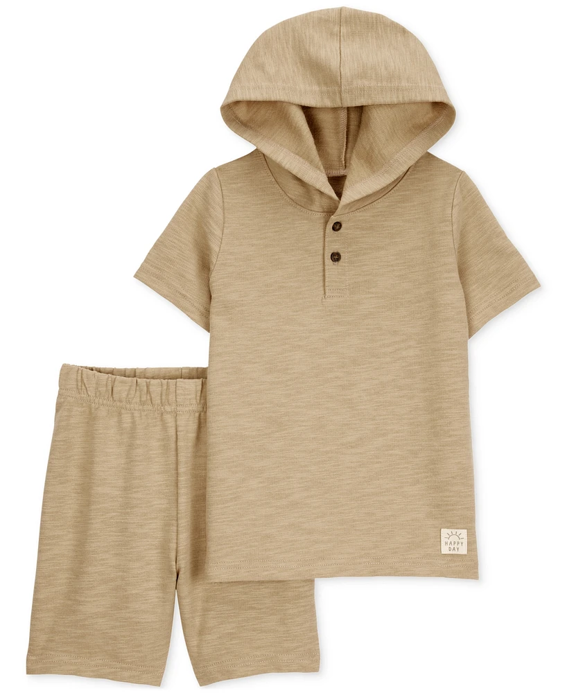 Carter's Baby Boys Cotton Hooded Henley & Shorts, 2 Piece Set