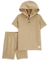 Carter's Baby Boys Cotton Hooded Henley & Shorts, 2 Piece Set