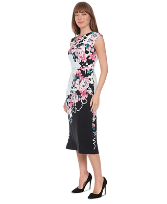 London Times Petites Floral-Print Midi Dress