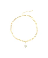 Adornia Gold Crystal-Decorated Cultivated Pearl Paper Clip Chain Drop Necklace