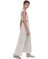 Dkny Jeans Women's Linen-Blend Tiered V-Neck Cutout Dress