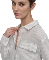 Dkny Jeans Women's Linen-Blend Cropped Long-Sleeve Shirt