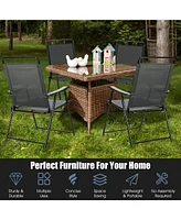 Gymax Set of 4 Folding Patio Chair Portable Sling Chair Yard Garden Outdoor
