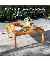 Gymax Outdoor Coffee Table w/ Slatted Tabletop Small Outside Table Square Patio Table