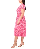 Msk Plus Printed Split-Neck Short-Sleeve Chiffon Dress