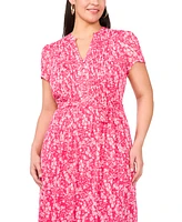 Msk Plus Printed Split-Neck Short-Sleeve Chiffon Dress