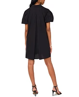 Msk Petite Cotton Spread-Collar Puff-Sleeve Dress