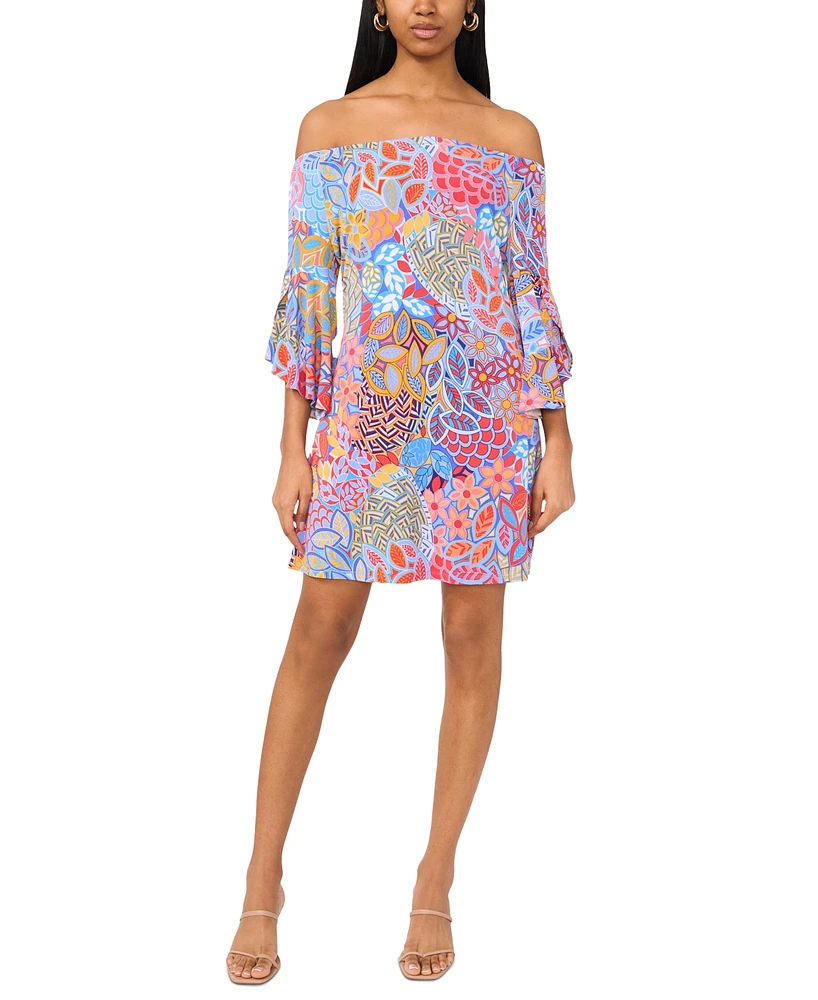 Msk Petite Printed Off-The-Shoulder Shift Dress