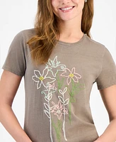Lucky Brand Women's Embroidered Floral Classic Crewneck T-Shirt