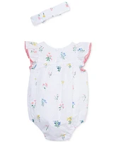 Little Me Baby Girls Cotton Eyelet Floral Bubble Romper & Headband, 2 Piece Set