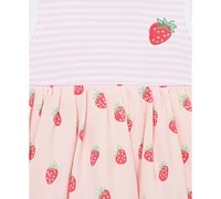 Little Me Baby Girls Cotton Strawberries Popover Bodysuit & Hat, 2 Piece Set
