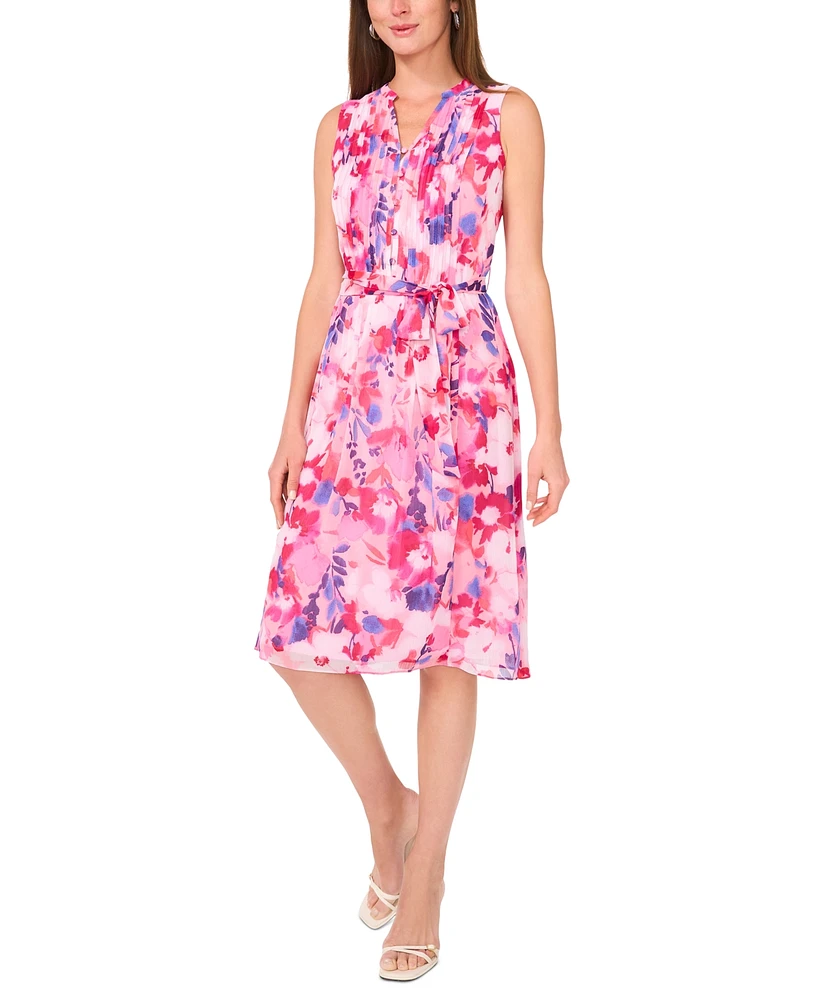 Msk Petite Printed Sleeveless Tie-Waist Shirtdress