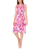 Msk Petite Printed Sleeveless Tie-Waist Shirtdress