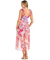 R & M Richards Petite Floral-Print Ruched High-Low Dress
