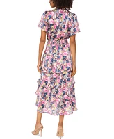 Vince Camuto Women's Floral-Print Tiered Flutter-Sleeve Dress