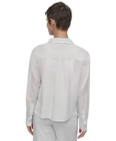 Dkny Jeans Women's Linen-Blend Cropped Long-Sleeve Shirt