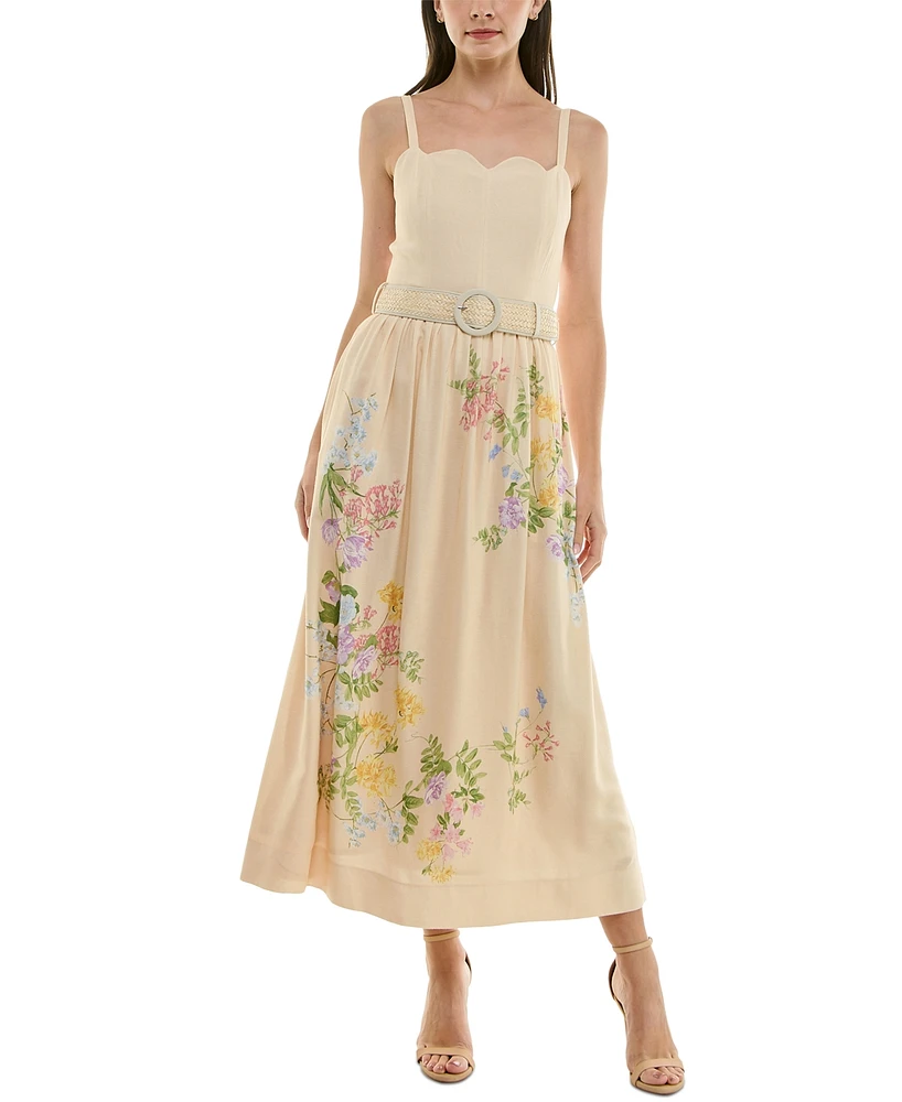 Taylor Petite Floral-Print Belted Midi Dress