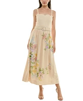 Taylor Petite Floral-Print Belted Midi Dress